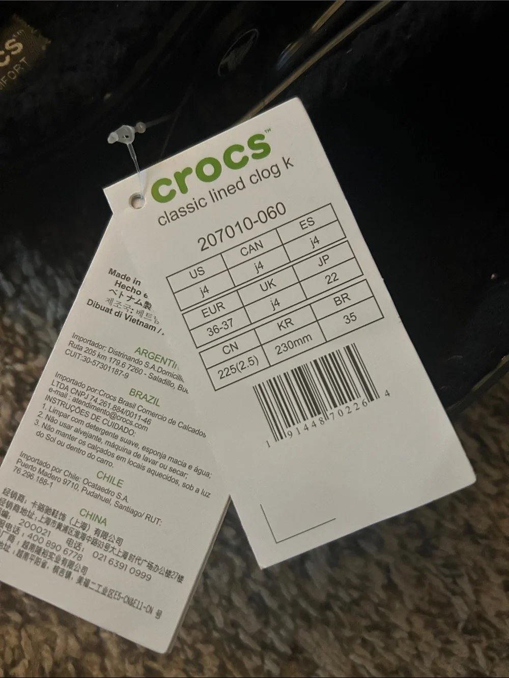 CROCS Kids Black Fuzz-Lined Classic Clog